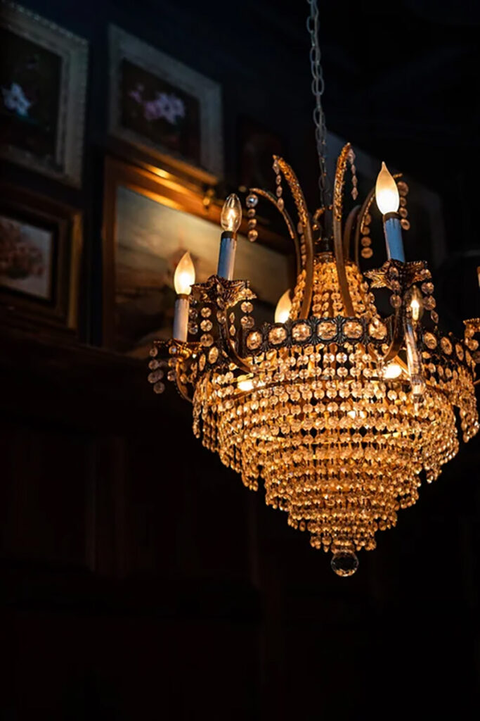 Elegant chandelier with sparkling crystals.
