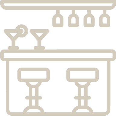Minimalist bar with stools and drinks